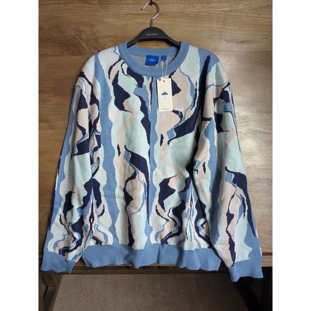 Helas Sweater Womens Large Blue Acrylic Knitted Mirage Long Sleeve Crew Neck NWT